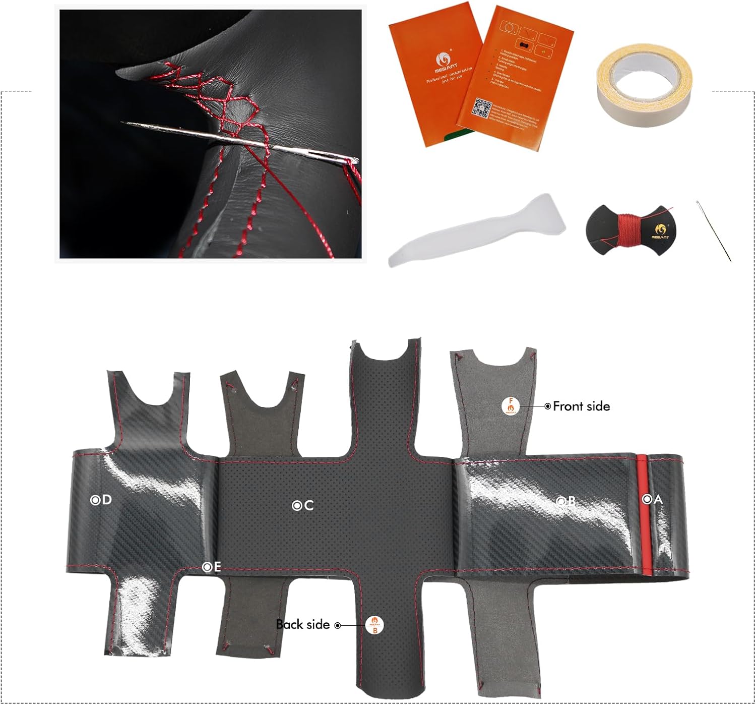 MEWANT Steering Wheel Cover Compatible with Chevy Silverado 1500/2500/3500 1999-2002/Astro/Blazer/C/K 1500 Series/Kodiak/S-10 S10/Suburban/Tahoe/GMC Sierra 1998-2002 Made of Carbon Fiber