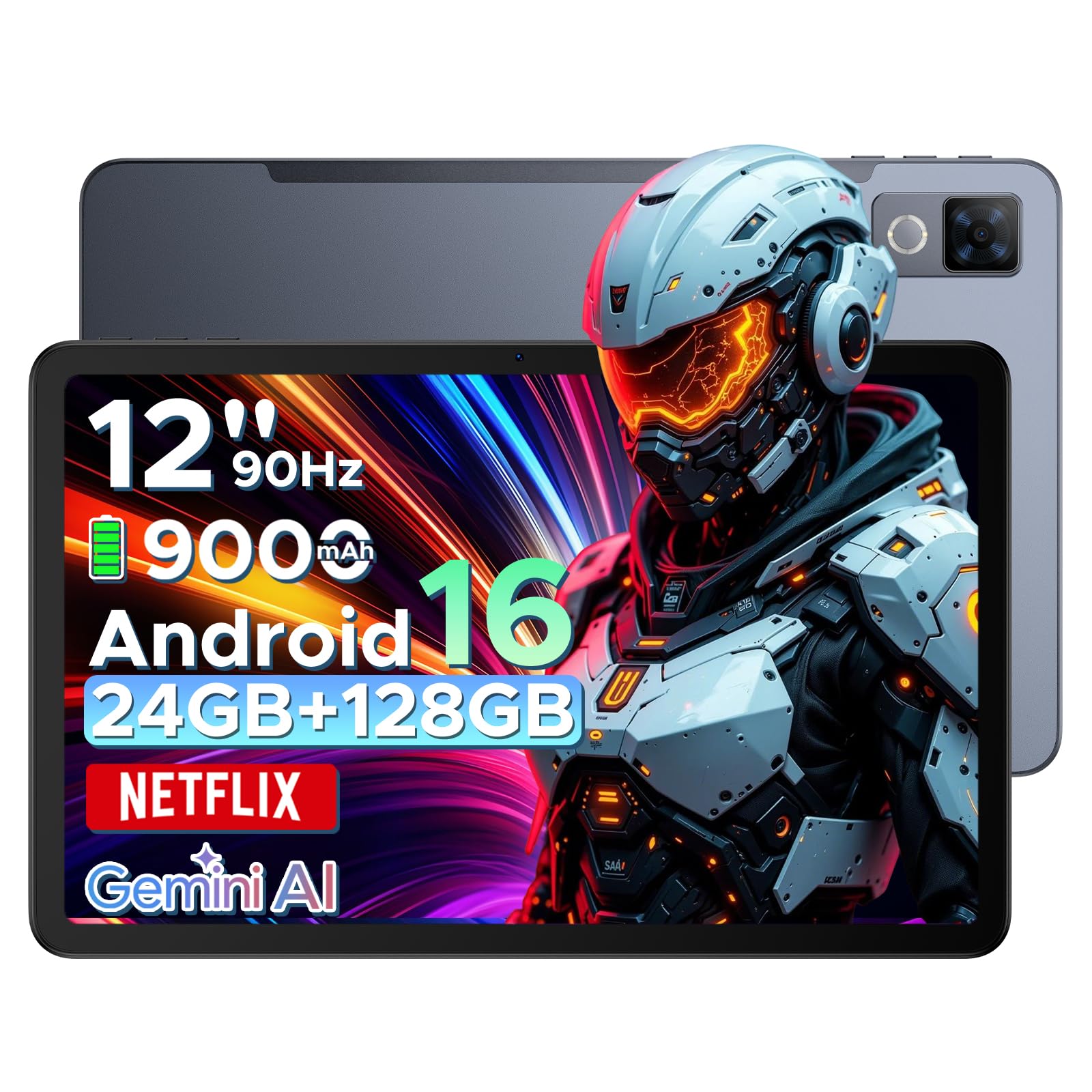 DOOGEE U12 Tablet Android 16, 24GB+128GB Tablet 12 Pulgadas FHD+/90Hz, 9000mAh/18W, Gemini AI Tablets, T7255 Octa Core Tableta, 13MP+8MP, Widevine L1/OTG/Face ID/GPS/FM/3.5mm Jack/Altavoces Dobles