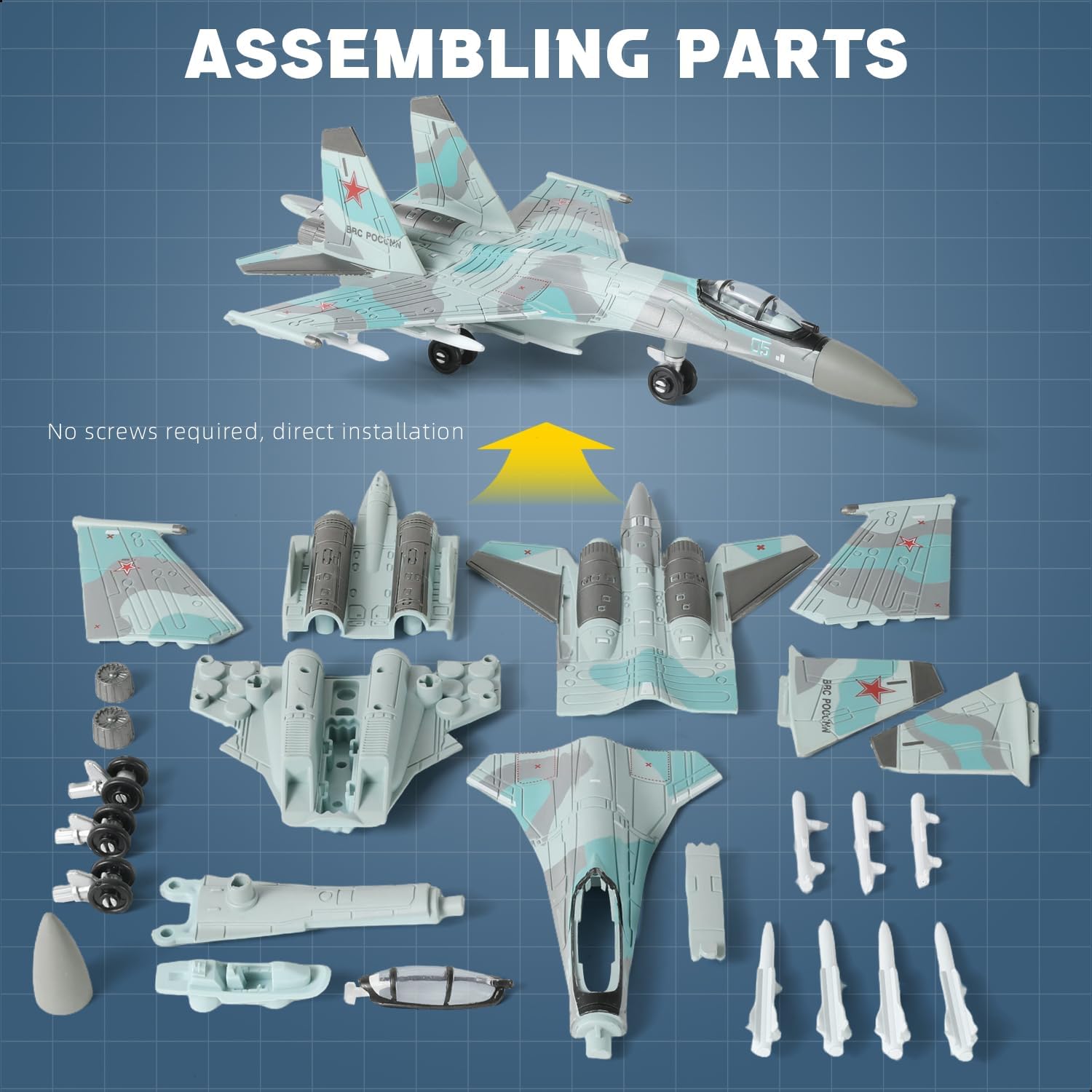 1:100 Scale SU-35S Fighter Jet Quick Build Model Kit Plastic Millitary Jet Plane Toy Assembly Aircraft Model with Stand Gift for Adults and Kids (25 Pieces)