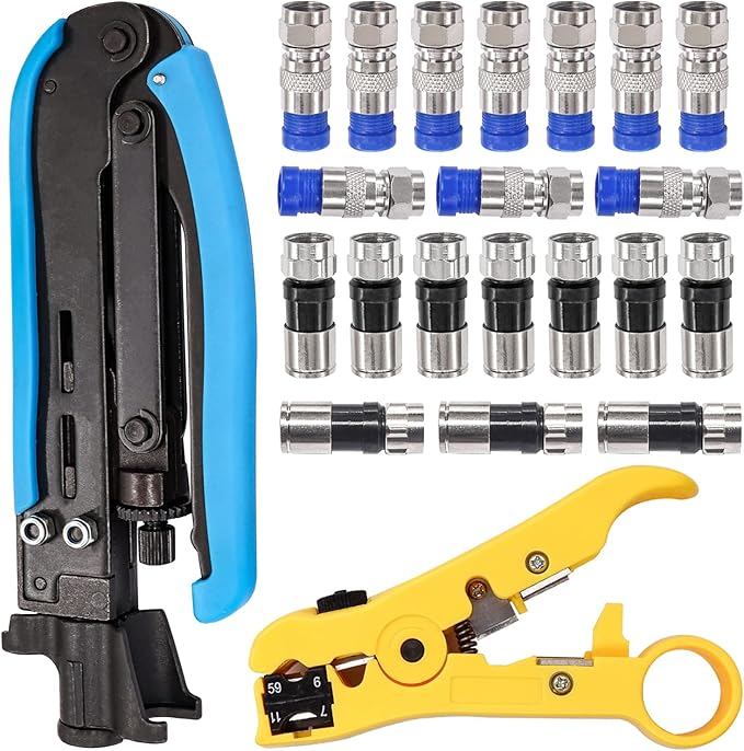 Taiss Coax Cable Crimper Tool Kit,coax cable crimper,with 20 PCS F