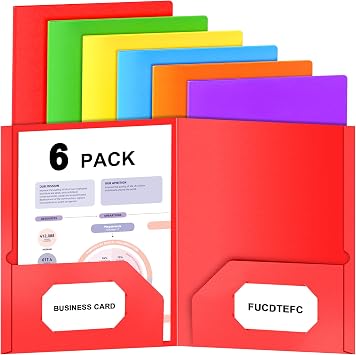 Folders with Pockets, 6 Pack Paper 2 Pocket Folders with Business Card Slot