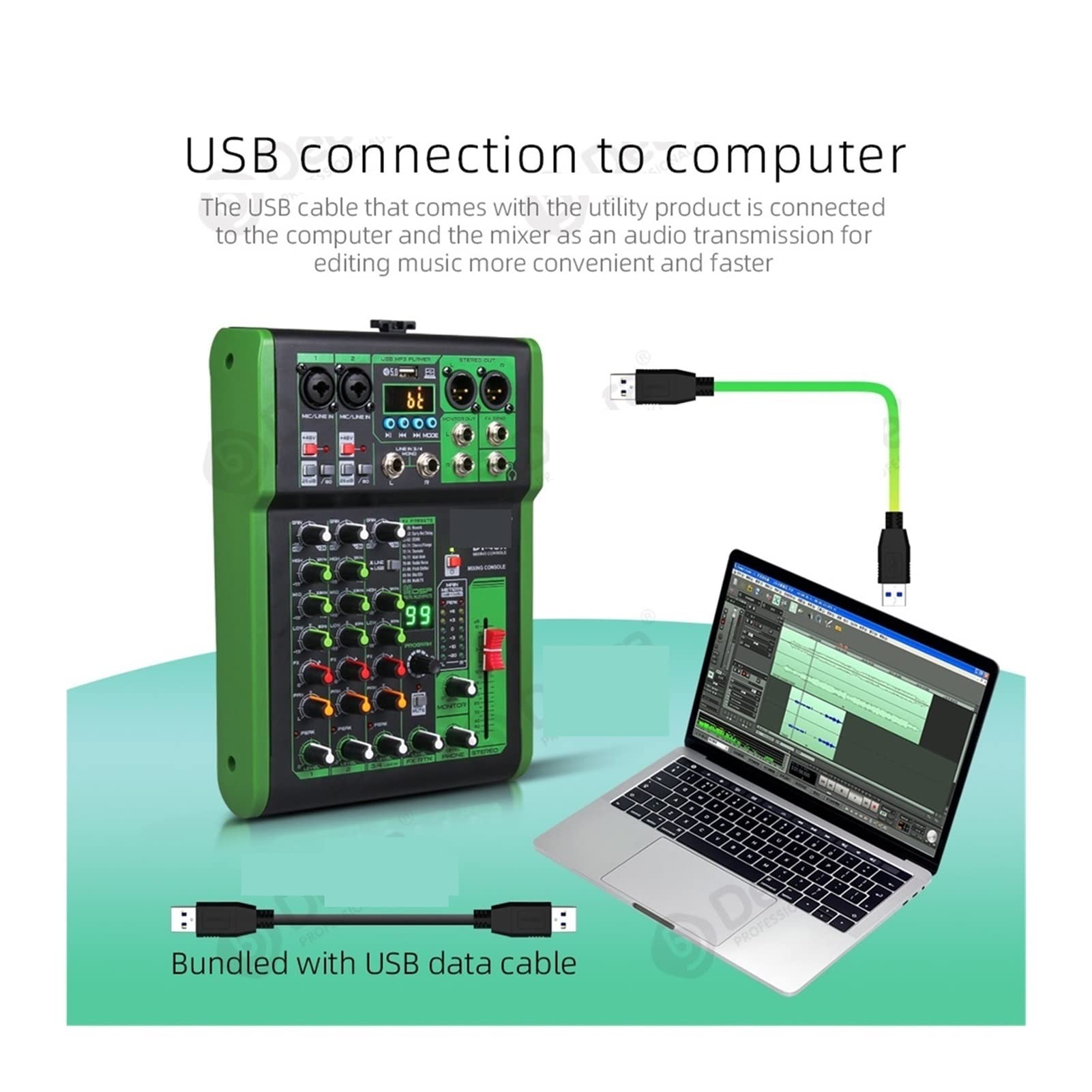 Kontroler miksera DJ Pro Mixer Audio z 99 DSP Efekty cyfrowe USB mp3 Wkład do studia nagrań Karaoke na żywo Karaoke do streamingu/podcastów/gier, telefonu, komputera