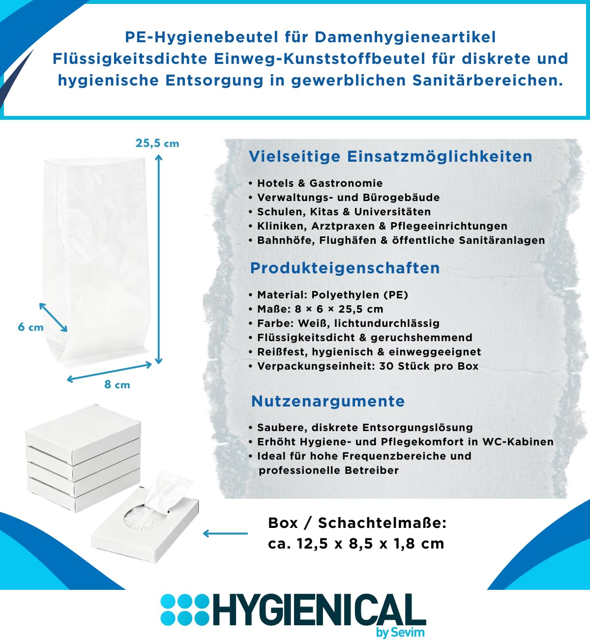 PE-Hygienebeutel Set mit Kunststoffspender, Hygienebeutelspender für Damenbinden und Tampons, hygienisch und diskret, in Weiß und Chrom (Weiß)