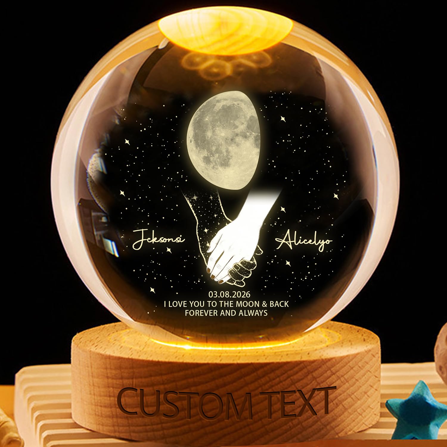 Personalized Our Moon Phase Special Date Valentines Couple Crystal Ball LED Night Light, Custom The Day We Met Valentines Day Our Moon Phase Crystal Globe Lamp Gift for Her, Wife (Style 01)