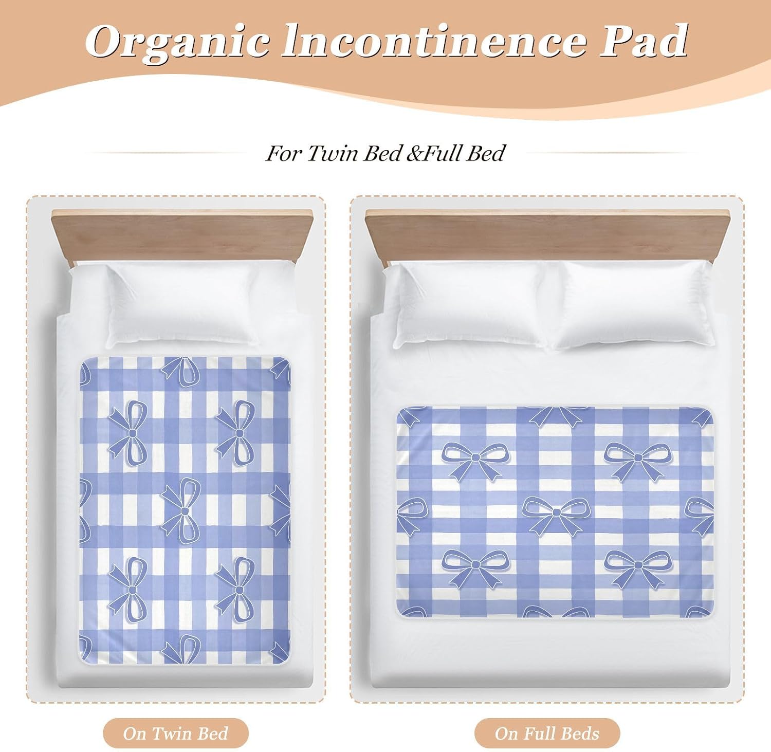 CEBUGI 34” x 52”Washable Underpads Heavy Absorbency Waterproof Incontinence Bed Pads Blue Bow Pee Pads for Adults Kids and Baby