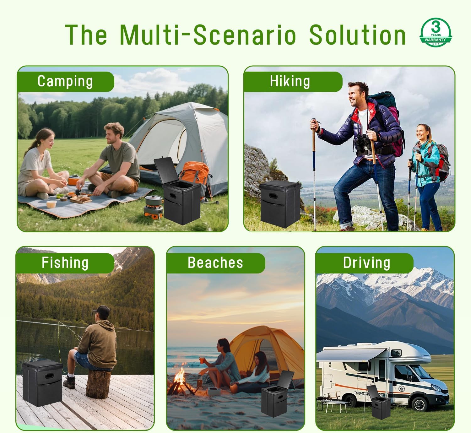 16.5" XL Portable Toilet for Camping, Foldable Travel Toilet for Adults with Cushioned Seat, Heavy Duty 190lbs Capacity Commode for Car, Road Trip, Outdoor Emergency & Bedside Support