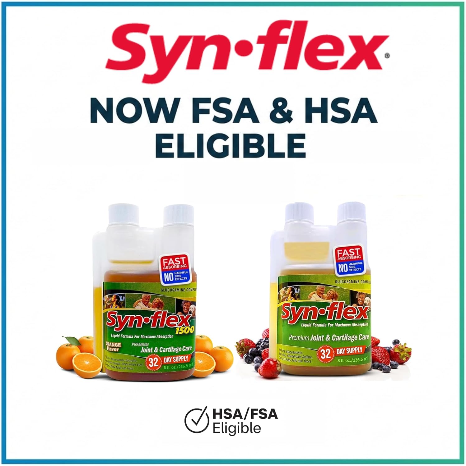 Synflex Liquid Glucosamine Original Formula - Chondroitin, Vitamins, Minerals - Drink Supplement for Men & Women, Helps Support Joint & Cartilage Health - Berry Flavor, 32 Day Supply