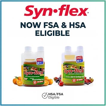 Synflex Liquid Glucosamine Original Formula - Chondroitin, Vitamins, Minerals - Drink Supplement for Men & Women, Helps Support Joint & Cartilage Health - Berry Flavor, 32 Day Supply