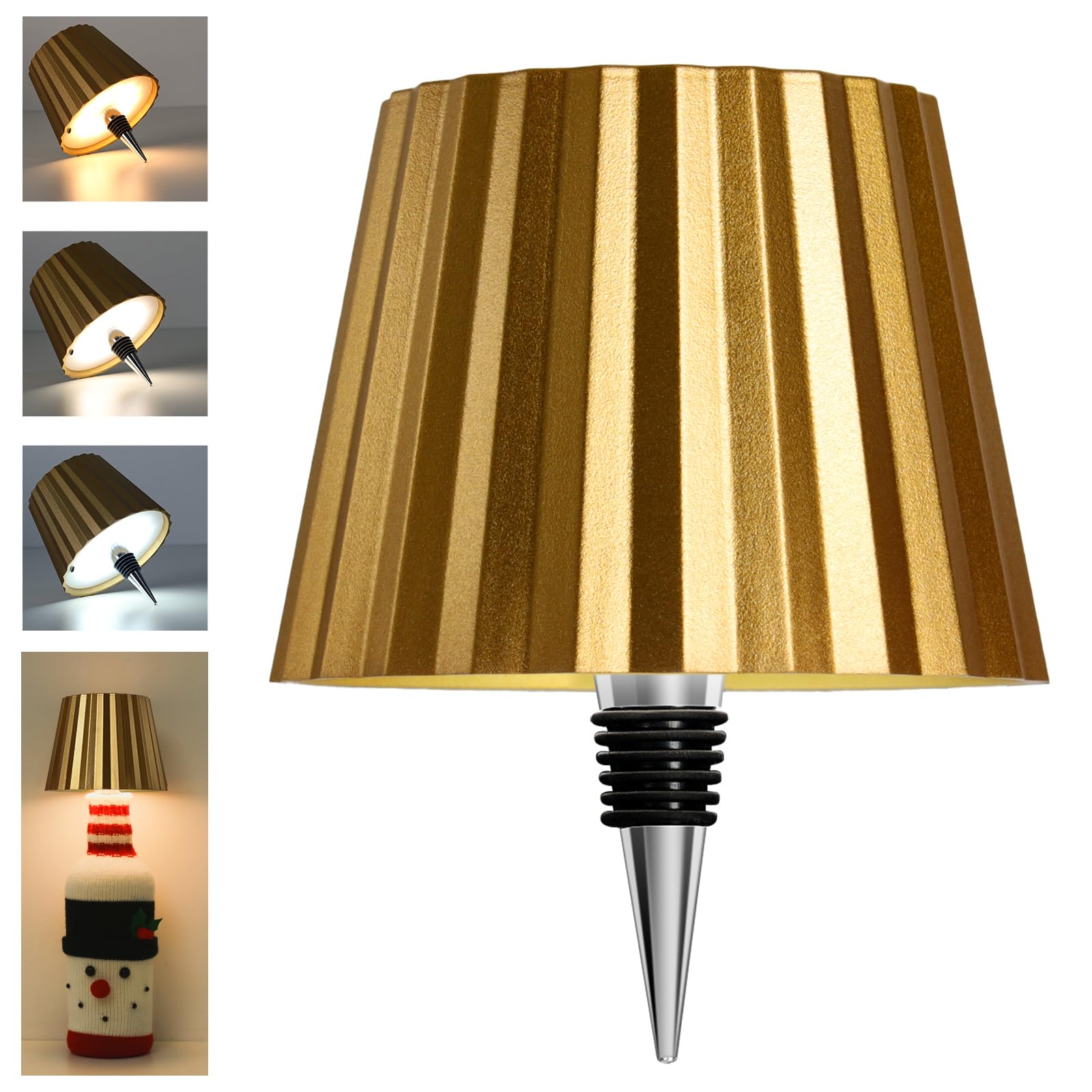 Beaeet Wireless Bottle Lamp Shade,Ricaricabile LED Portatile Cordless Tavolo Lamp, 3 Colori Stepless Dimming Touch Wine Bottle Lights for Outdoor Bar Dining Bedroom(Gold)