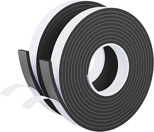 Burlete para Puerta Negro, 1 Pulgada de Ancho X 1/4 Pulgada de Grosor, Sello de Ventana de Aire Acondicionado, Cinta de Espuma Autoadhesiva Tira