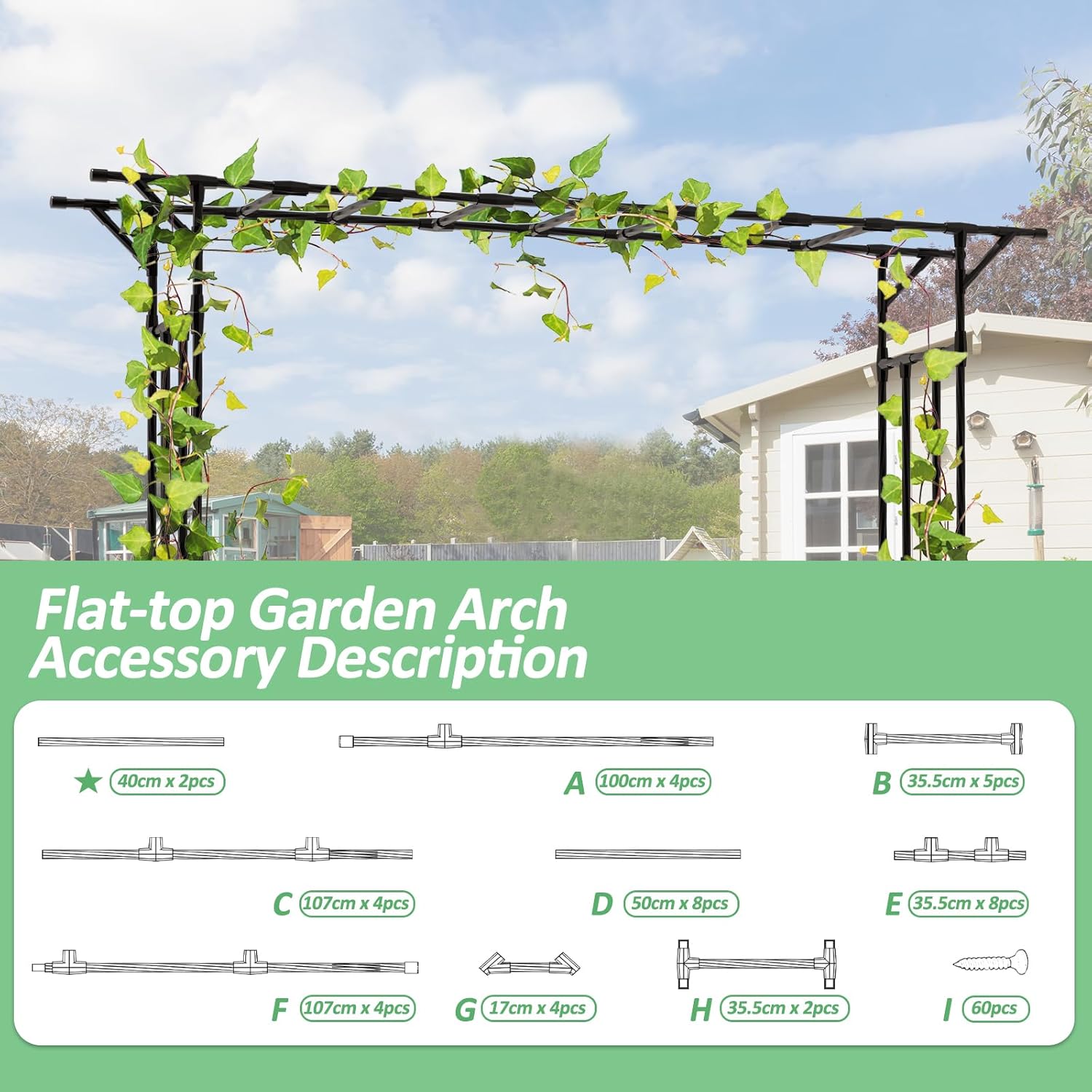 Garden Arch Trellis - 100" L x 86" H Supersize Flattop Garden Arch - Garden Trellis for Lawn, Party, Ceremony Wedding Decoration (Pipe Diameter - 20MM)