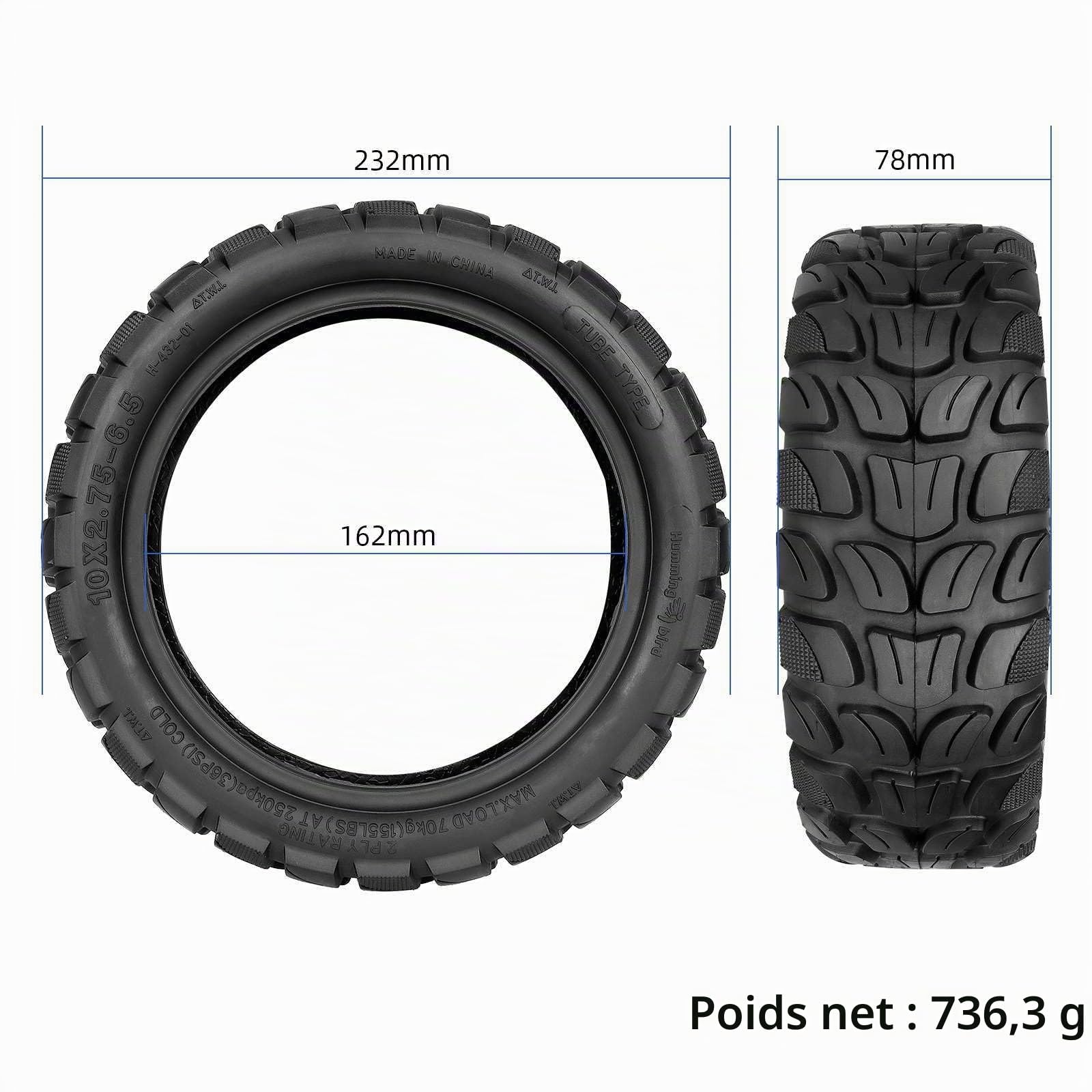 Lot de 2 pneus tout-terrain 10 x 2,75-6,5" pour scooter électrique KuKirin G2 Master, Speedway5, Hitway H5, T4 Max - Pneus de rechange tout-terrain avant et arrière - Pneu élargi et épais
