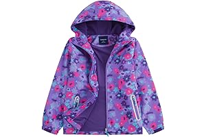 M2C Girls' Outdoor Floral Fleece-lined Water-repellent Jacket with Hood