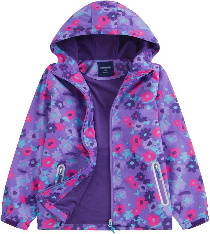 campera cortavientos M2C Girls Outdoor Floral Fleece Lined Light con capucha