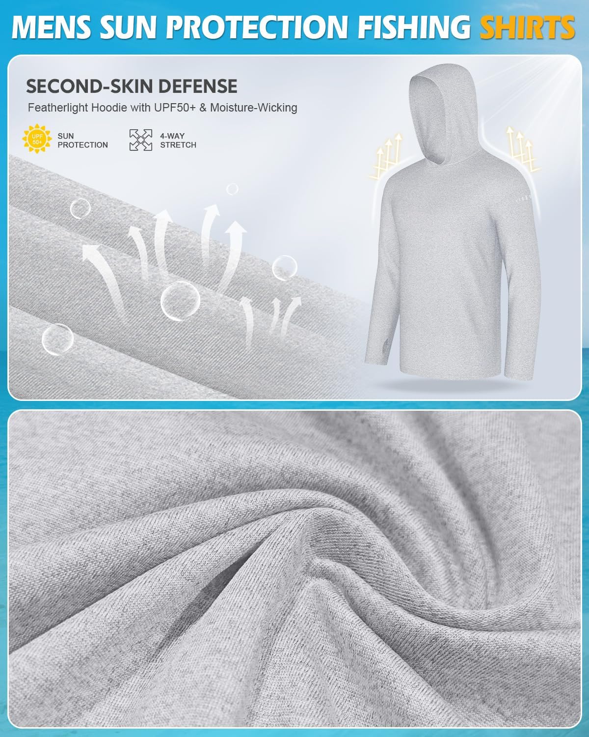 CL convallaria 4 Pack Men's Long Sleeve Fishing Shirt Lightweight Thin Athletic Workout Hoodies UV UPF 50+ Sun Hoodie Large - Image 4