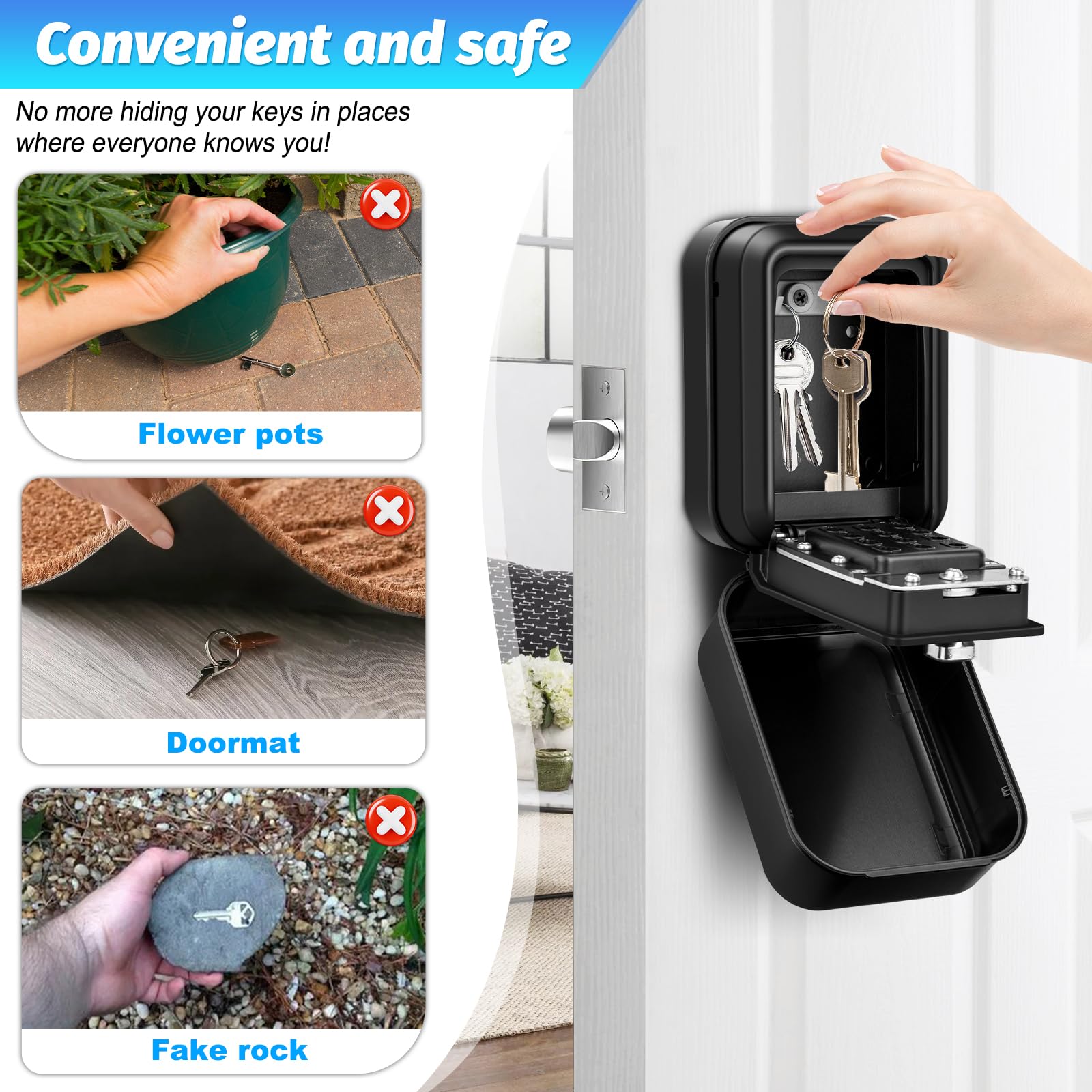 Cajetin Llaves con Codigo Exterior Grande Caja Seguridad para Llaves Pared Caja con Combinación 12 Dígitos Impermeable para Casa, Garaje, Escuela, Oficina