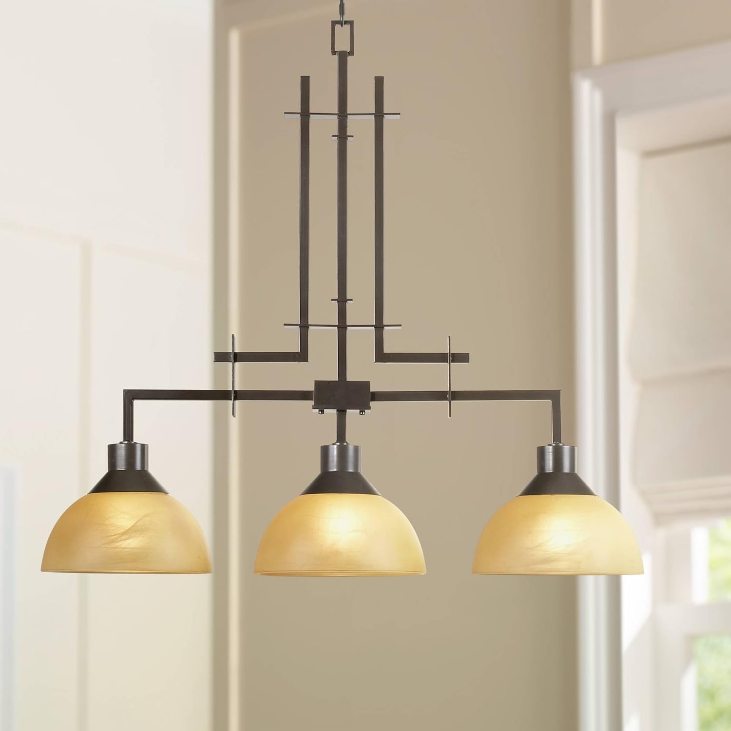 Metro Polished Bronze Linear Pendant Chandelier Lighting 32" Wide Modern Contemporary Geometric Clear Glass 3-Light Fixture for Kitchen Island Dining Room House High Ceilings - Franklin Iron Works - - 