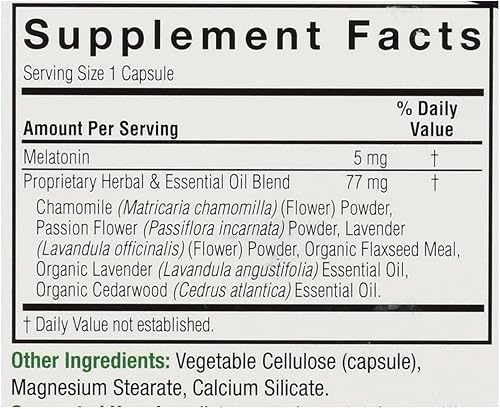 Miniatura 2 de Nature's Answer Melatonina 5mg 60 cápsulas  Promueve un sueño reparador  Melatonina + aceites esenciales lavanda calma y relaja  Una sola unidad