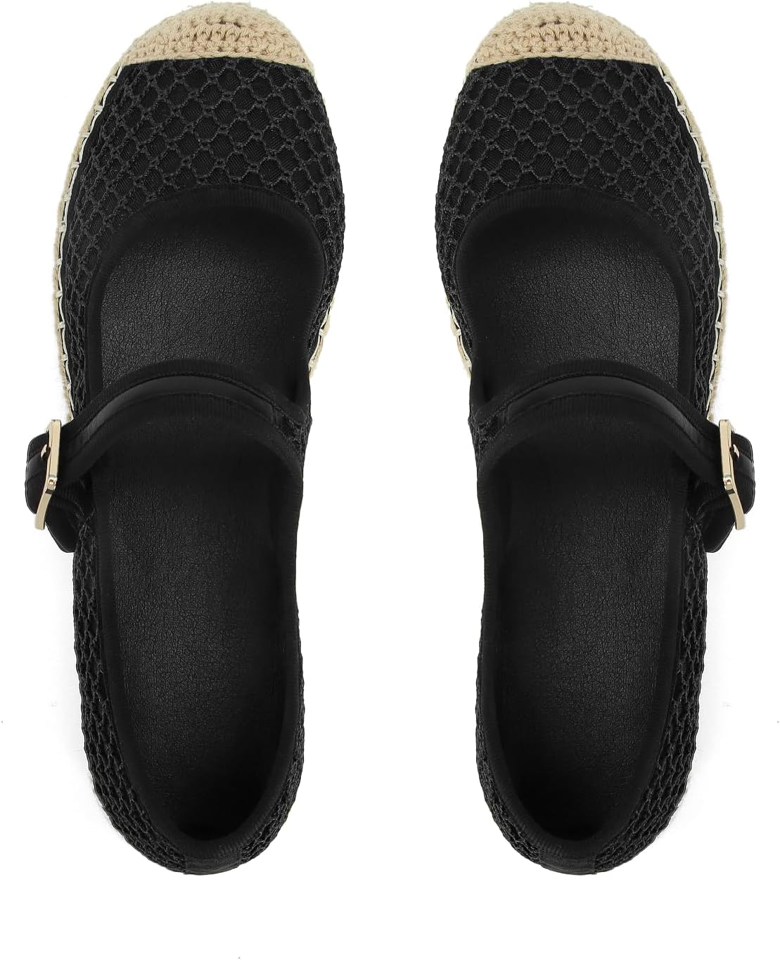 SOVANYOU Mary Jane Espadrilles for Women Round Toe Mary Jane Flats Platform Woven Outsole Ballet Flat with Buckle