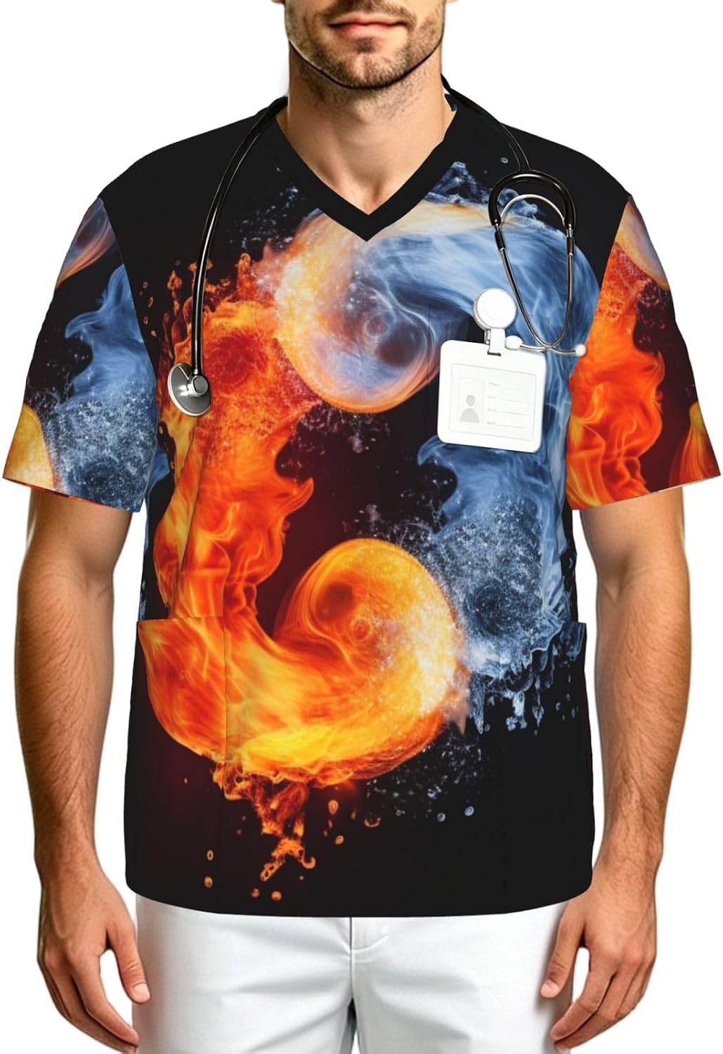 Professional Scrub Tops for Men, Classic V-Neck Workwear with 3 Pockets