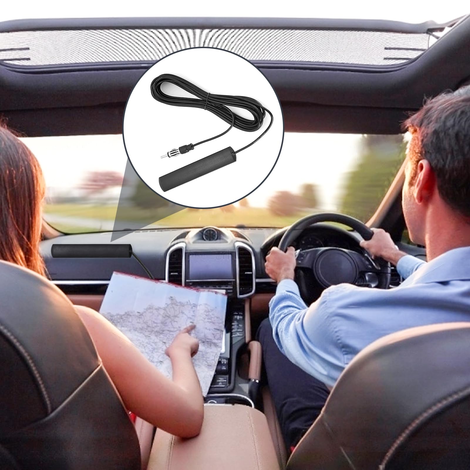 Antena De Radio Para Coche Interior - Adhesiva, Oculta - Cable De 5 Metros, Conector DIN/Motorola - Mejora Recepción FM/AM - Para Coche, SUV Y Camión