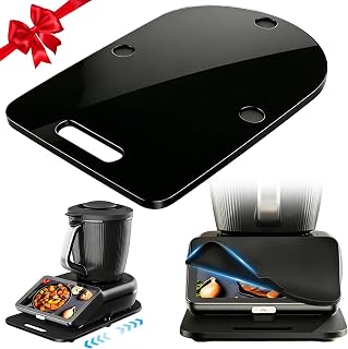 BOYUNSHI Gleitbrett für Thermomix TM7 mit Silikon Displayschutz, 3te Generation,Acryl-Platte mit 360° Metallrollen, Rutschfest, Stabil, Leicht zu Reinigen Zubehör für Thermomix Tm7, Schwarz