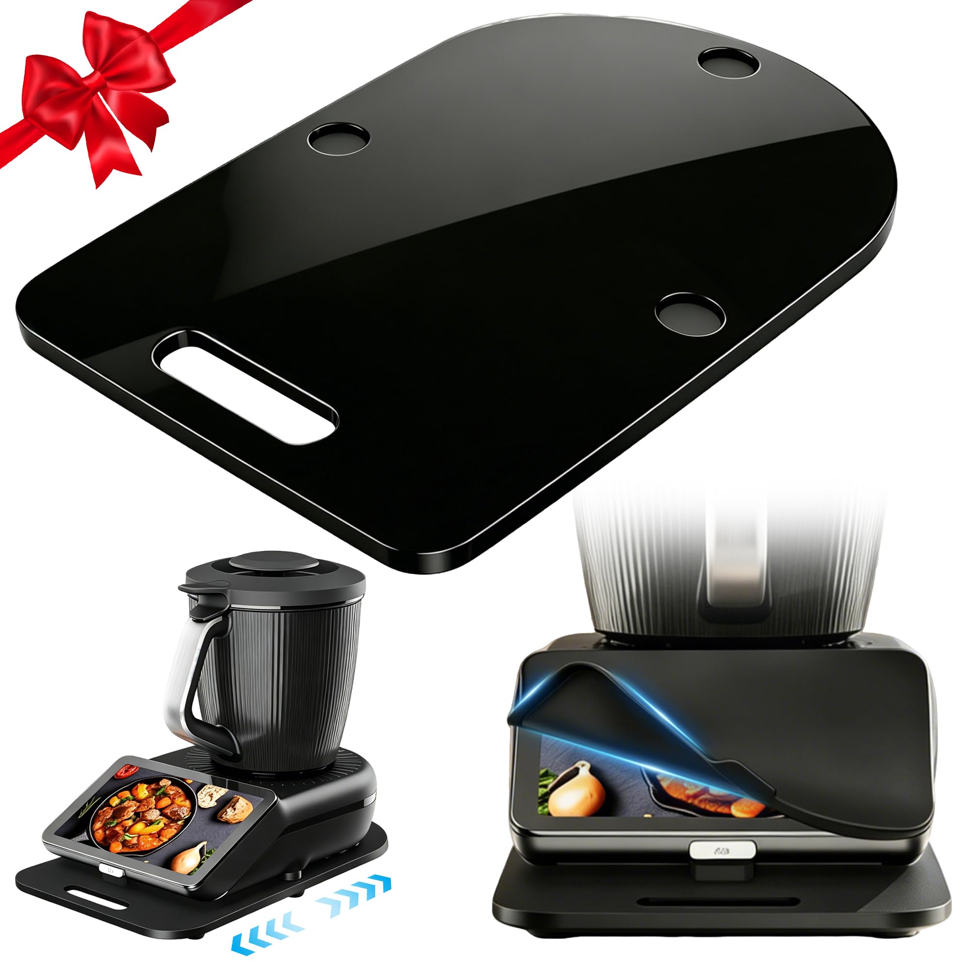 BOYUNSHI Planche coulissante pour Thermomix TM7 avec protection d'écran en silicone, 3ème génération, plaque acrylique avec roulettes métalliques à 360°, antidérapante, stable, facile à nettoyer