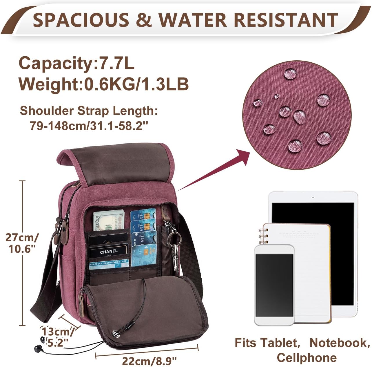 VASCHY Messenger Bag for Men and Women, Multi Compartment Crossbody Bag for Men, Travel Shoudler Bag Sling Bag for Men