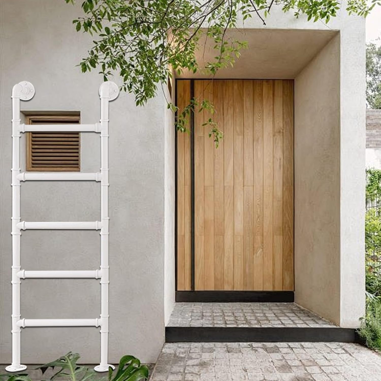 White Metal Egress Ladder for Bunk Bed or Loft Villa 63in Indoor Climb Ladder with Wall Mount Basement or Garage Window Well Access Ladder