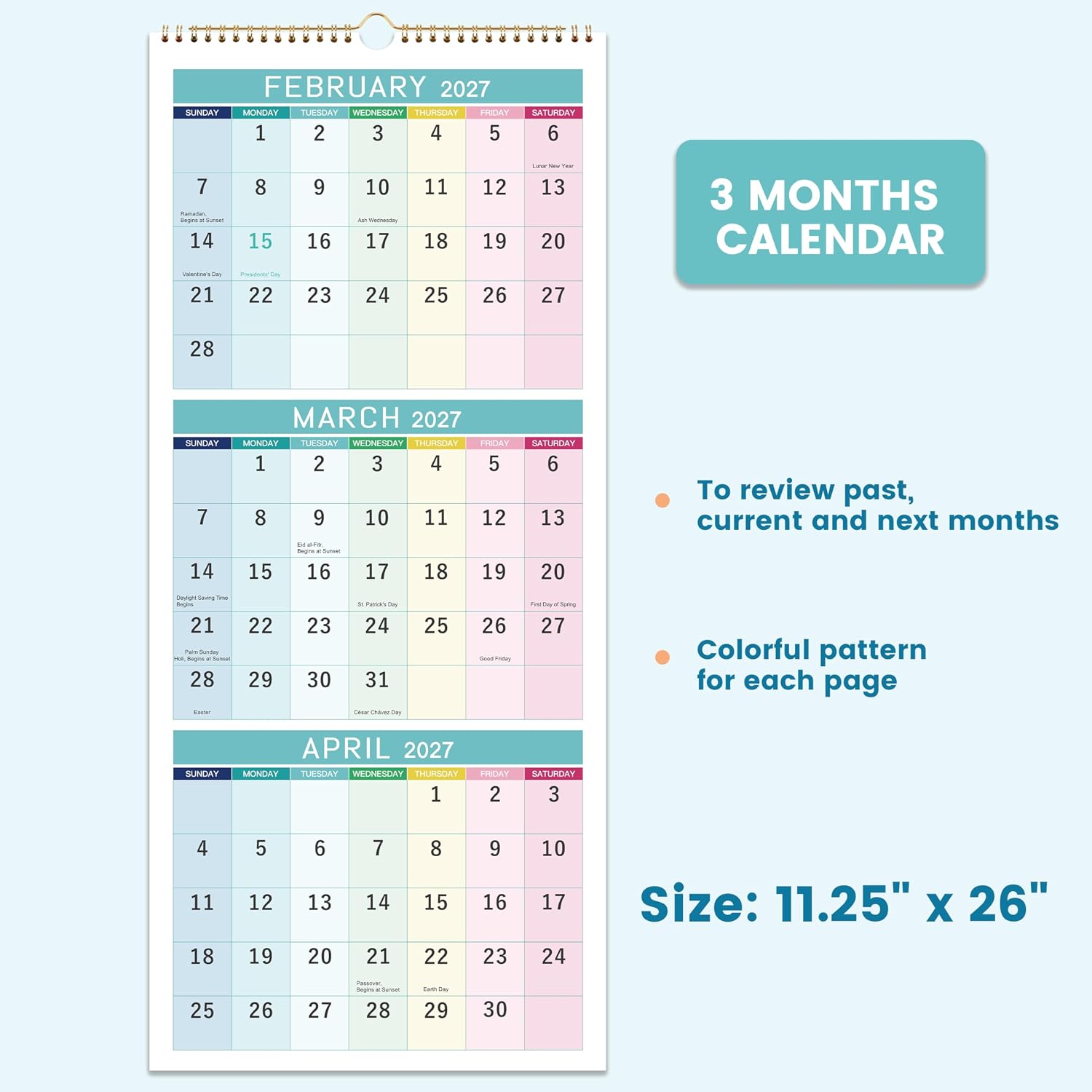 2027 Wall Calendar - 3 Month Calendar 2027 Display(Folded in a Month) image 5