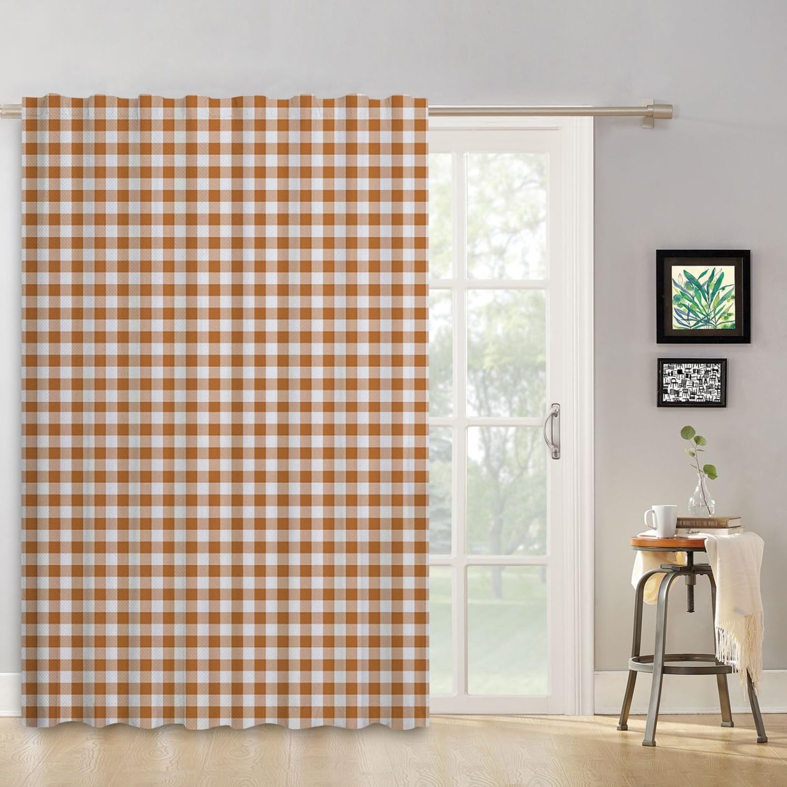 ggaimwf Taupe Curtains for Bedroom Check Drape Curtains Gingham Plaid Vintage Window Treatment Country House Style Living Room Patio Hallway Room Divider Curtain Rod Pocket 117x229cm 1 Panel - Image 2