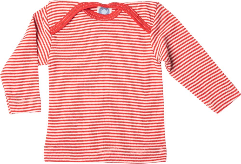 Cosilana, Baby Shirt/Undershirt, 70% Organic Wool, 30% Silk (striped red-natural, 0-2 months (Height 18-22) (50/56))