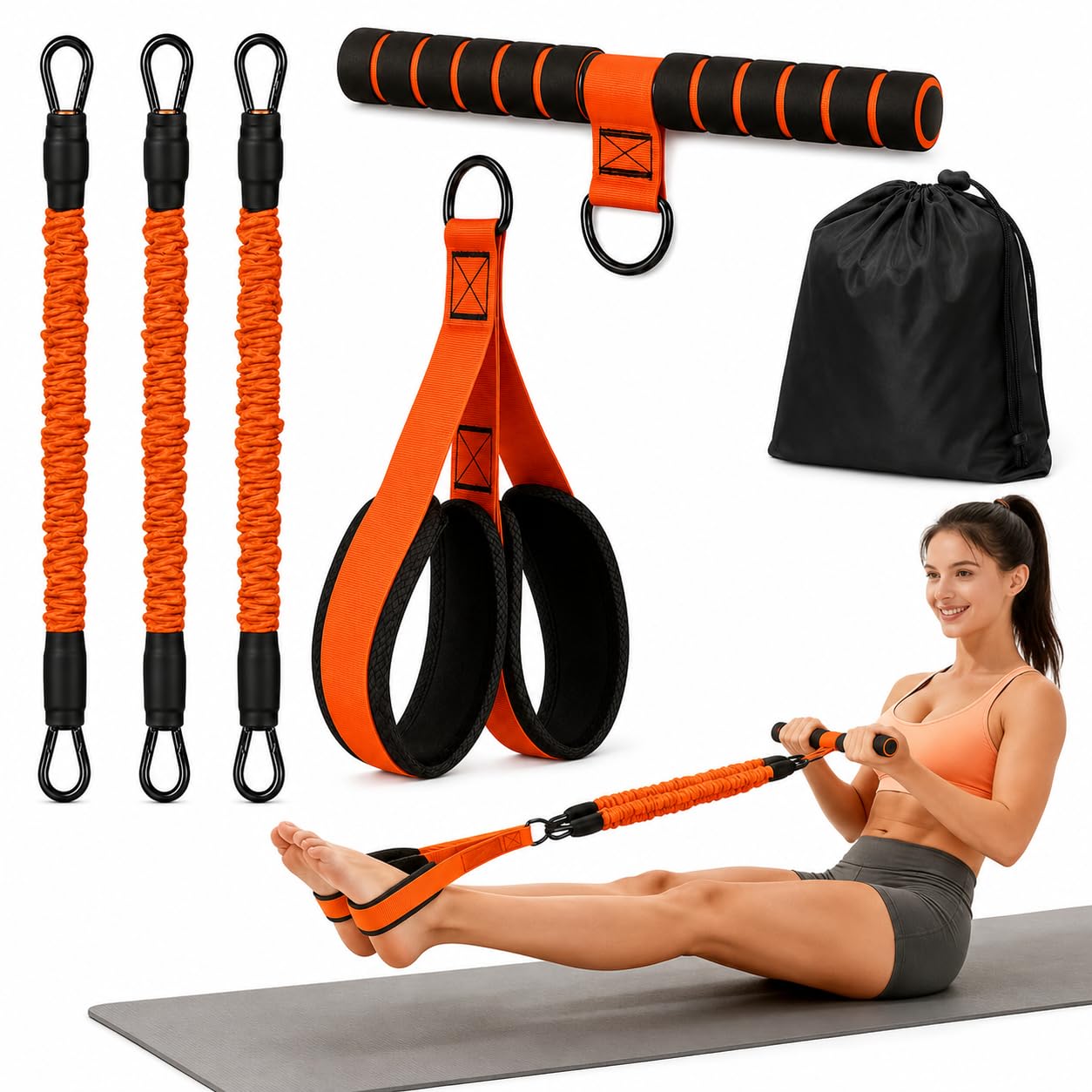 Pedal Resistance Band with Handles, 3 Tubes (30&40&50LBs)