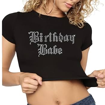 Amazon.com: Birthday Babe Y2K, Crop top rhinestone tee Bling
