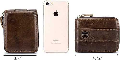 Miniatura 3 de BULLCAPTAIN Billetera de cuero para hombre con cremallera y bloqueo RFID, monedero (marrón oscuro)