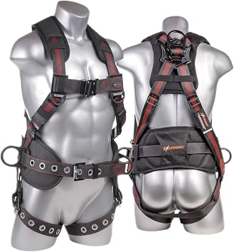 KStrong Harness UFH10332G Kapture Epic+ 5-Point Full Body Harness, Waist Pad w/Removable Tool Belt, Shoulder Pad, Enhanced Dorsal D-ring, 2 Side D-rings, QC Chest, TB Legs, ANSI, L-XL, Black/Red