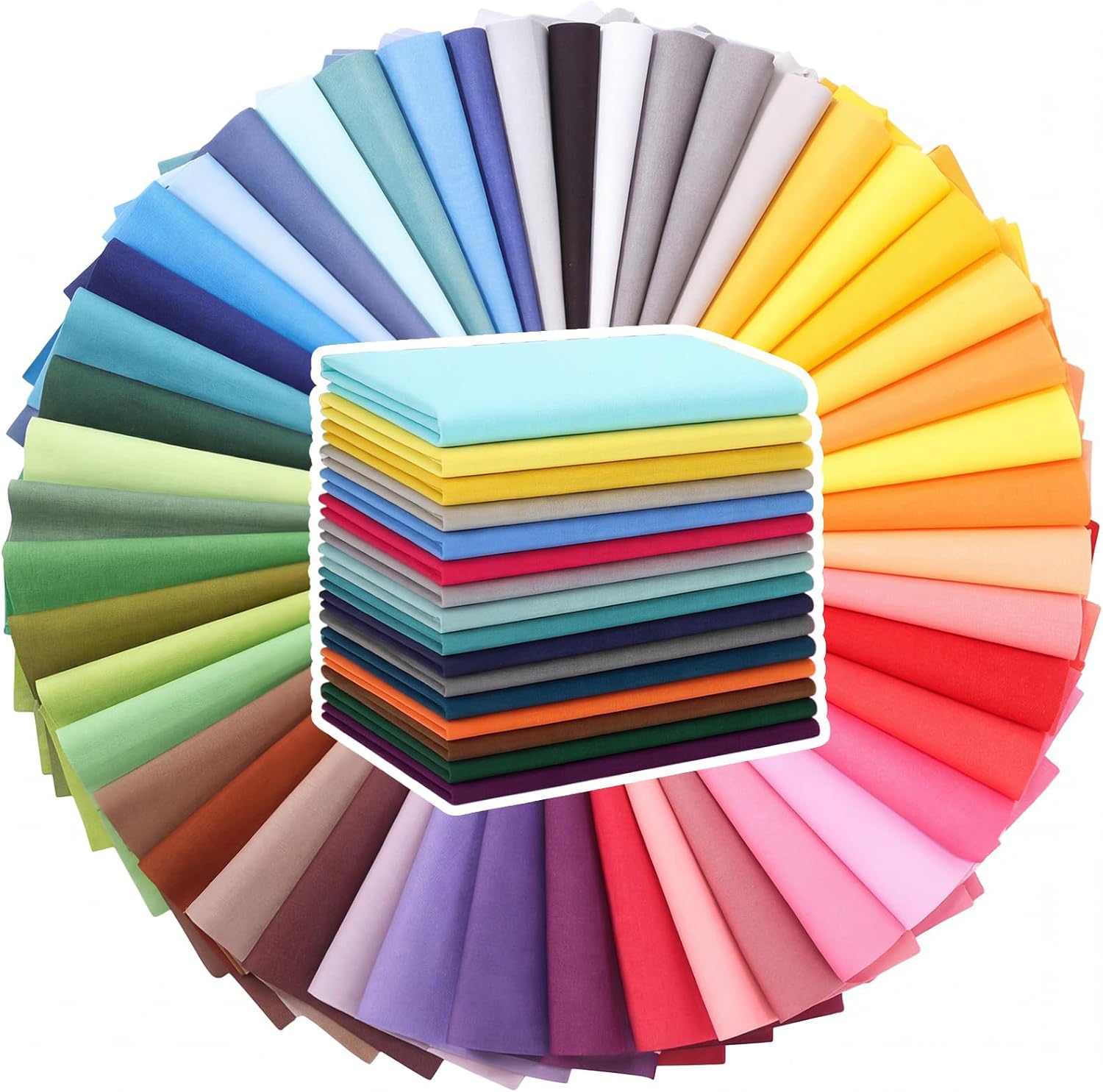 Unittype 200 Pcs Cotton Fabric Squares 8 x 8 Inch Solid Color Fabric Scraps for Sewing Quilting Patchwork DIY Craft Supplies, 50 Colors