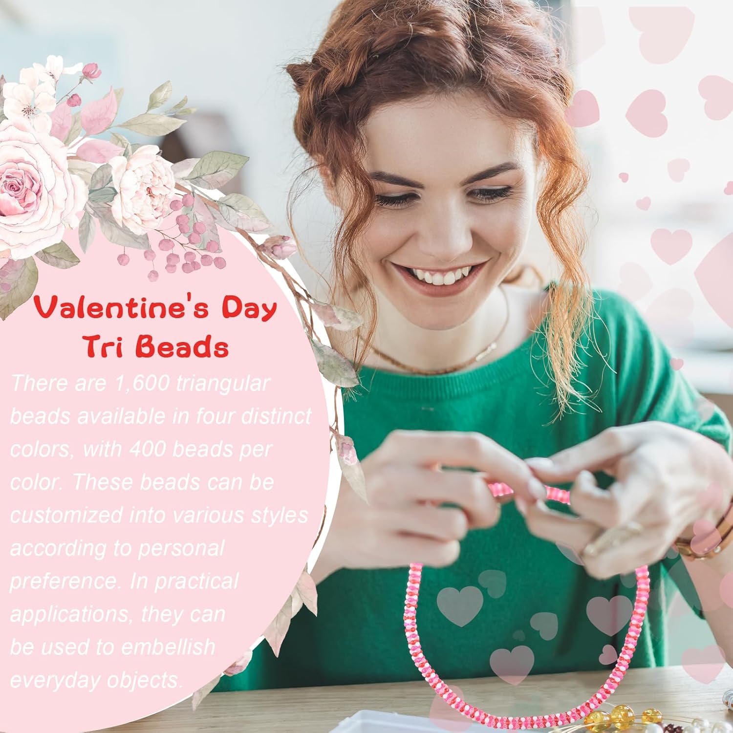 1600Pcs Tri Beads Plastic Tri-Shaped Beads for Crafts for Craft Necklace Wreath Candy Home Decoration DIY (Pink, Red, White, Rose Red) - Image 6