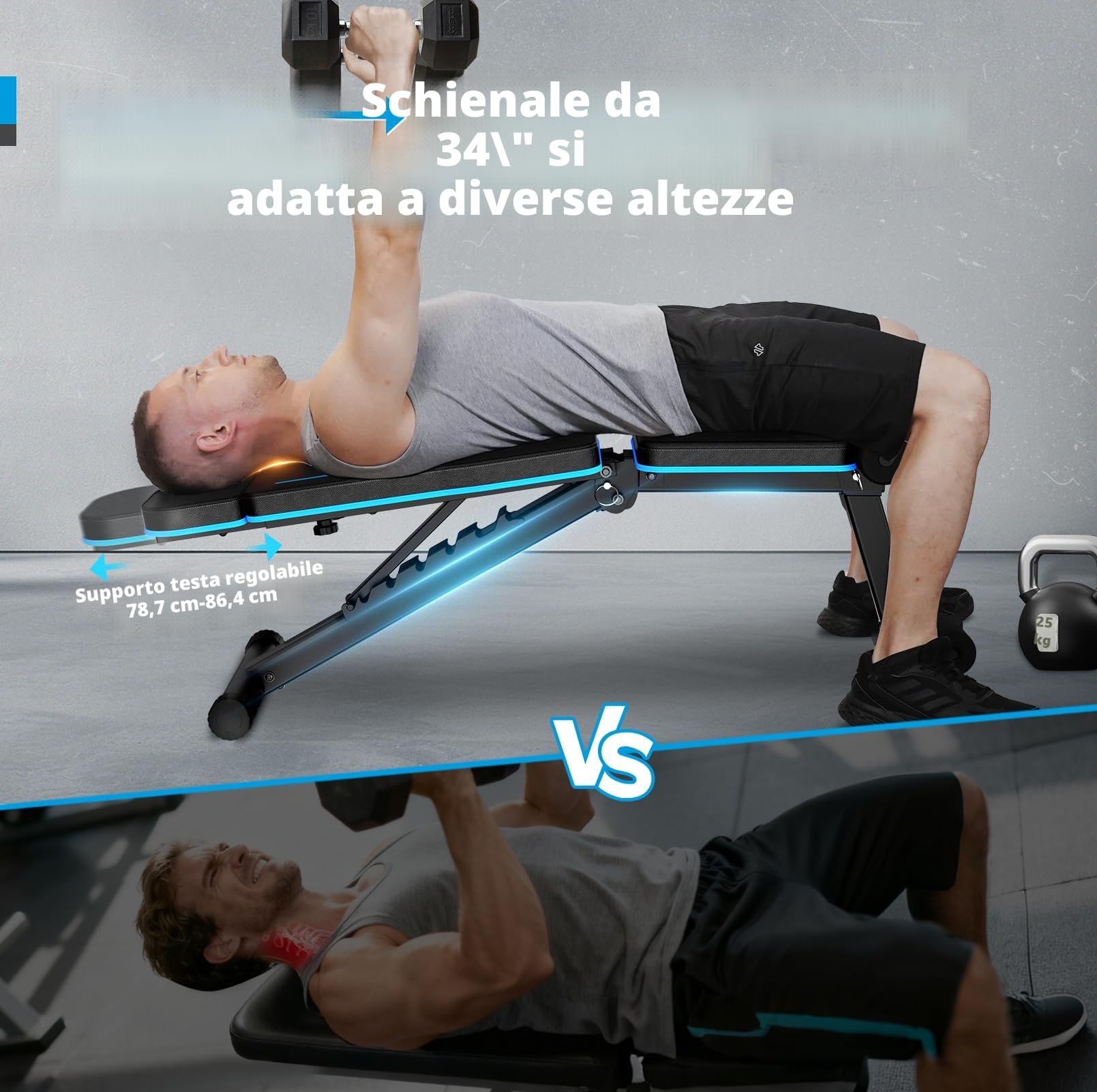 Panca Palestra Pieghevole,Panca Piana,Capacità 500 LBS Panca Regolabile Palestra per Palestra Domestica, Panca Pesi Inclinata Declinata Piana per Allenamento della Forza con Poggiatesta Esteso