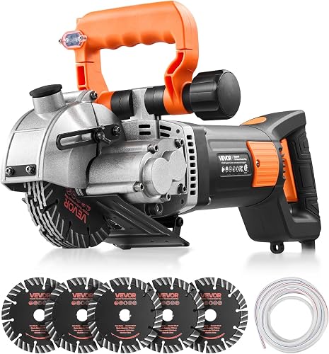 VEVOR Wall Chaser, 4800W Electric Wall Groove Cutting Machine, 6800 RPM Max Speed, Concrete Slotting Cutter with Guide Line, 5 pcs Blades, Adjustable Handle for Cutting Grooves in Brick, Concrete