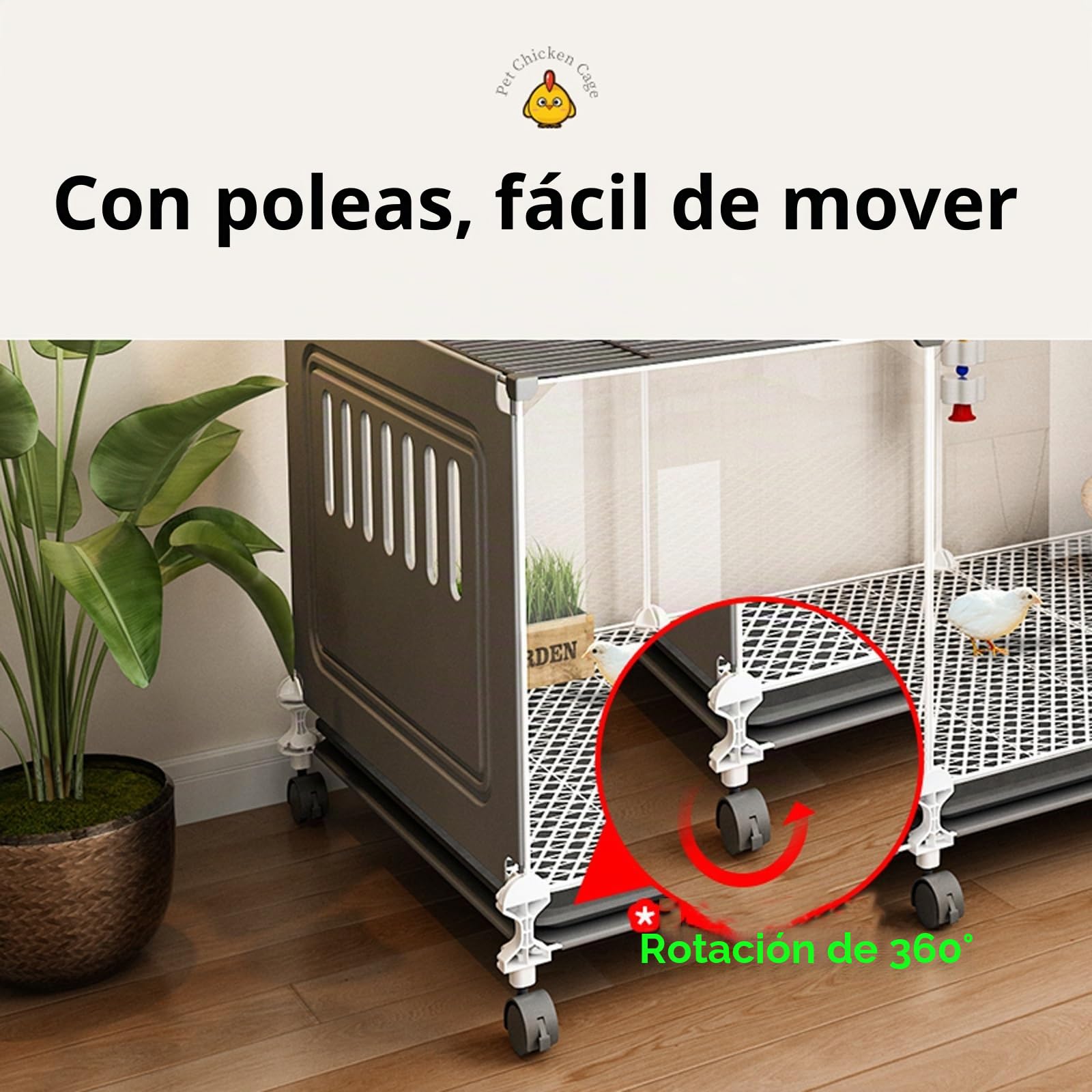 Jaula para Pollos Transparente con Bandeja Deslizante y Ruedas | Jaula para Codornices, Jaula Portátil para Conejos Rutin Chicken Coops con Almohadillas(Black,107*37*45cm)