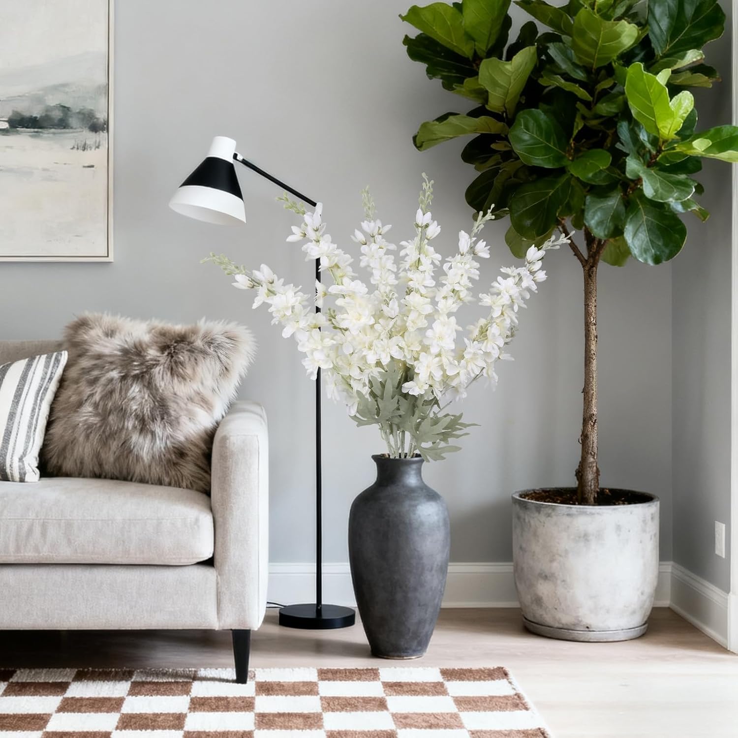 IPOPU 6 pcs White Delphinium Artificial Flowers Larkspur Artificial Flowers, 33.5 in Fake Flowers Bulk Silk Flowers with Stems Real Look for Home Garden Wedding Arrangement Decor(White) - Image 7