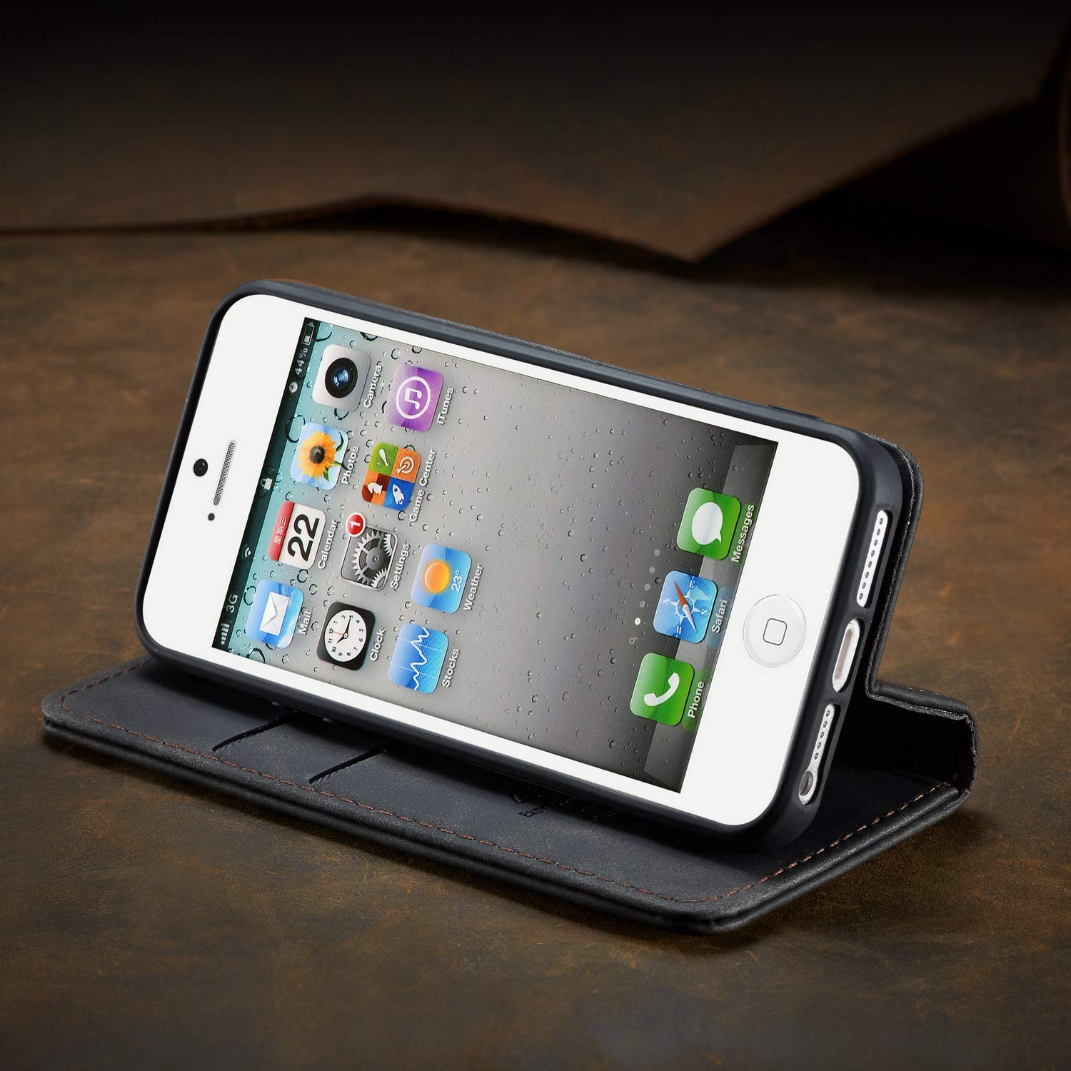 Leder Flip Case Für IPhone 5/5S – Mit Standfunktion & Kartenfächern, Braun, PU-Leder
