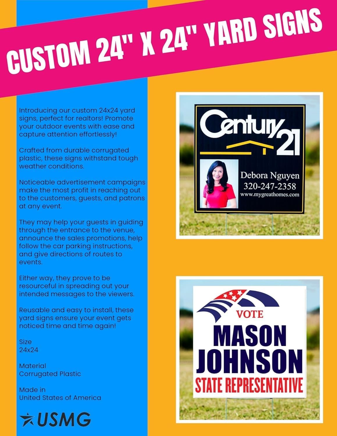Personalized 24'' x 24'' Outdoor Yard Signs – Custom Designs for Business, Events, or Campaigns (QTY 50)