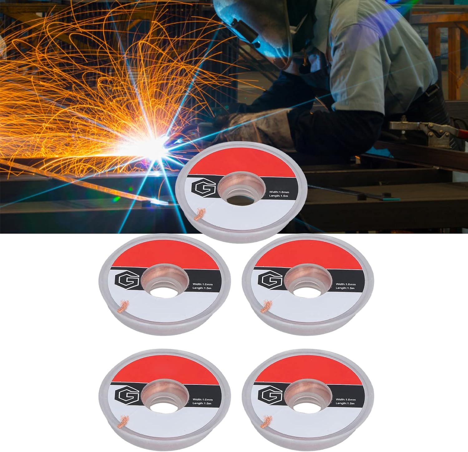 5pcs 1mm Solder Wick 1.5m Long, No-Clean Brass Desoldering Wick for Electric Soldering Iron