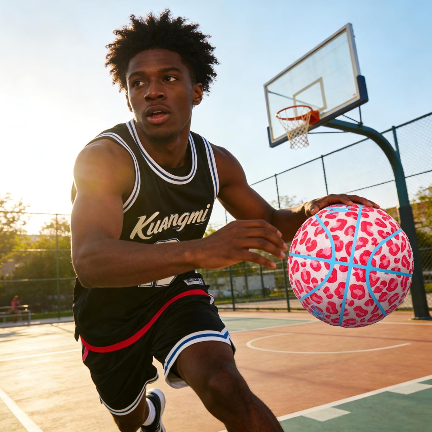 Kuangmi Pink Series Basketball, Premium Design Printed Street Performance Ball, Men's Official Size 7 29.5", ‎Women's Intermediate Size 6 28.5", for Indoor & Outdoor