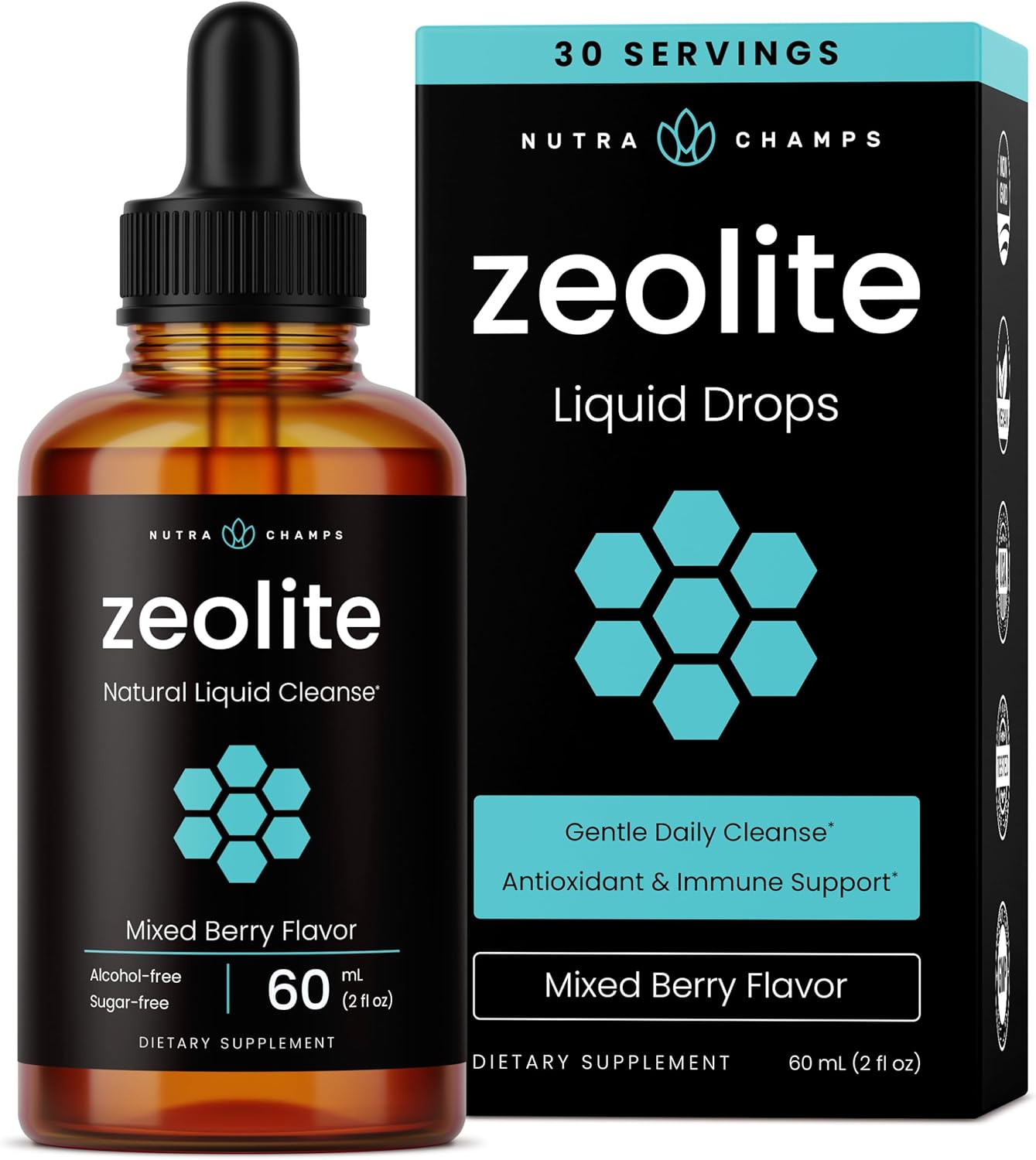 NutraChamps Zeolite Liquid Mineral Drops with Vitamins C, D3 & B12 - Immune Support Clinoptilolite Mineral Supplement for Daily Wellness Support – 60 mL, Berry Flavor