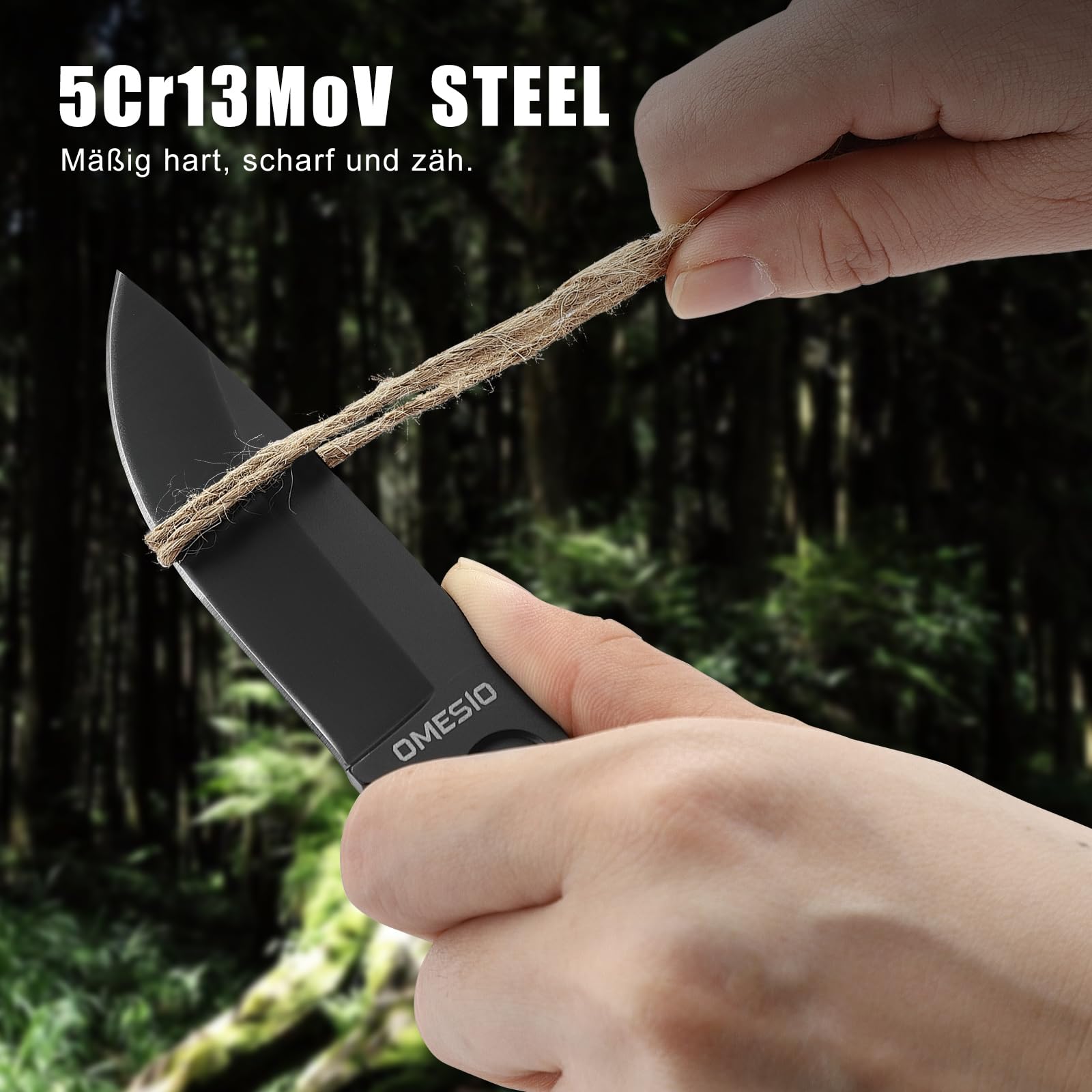 Omesio Small EDC Fixed Blade Knife with Sheath & Lanyard, 3.14