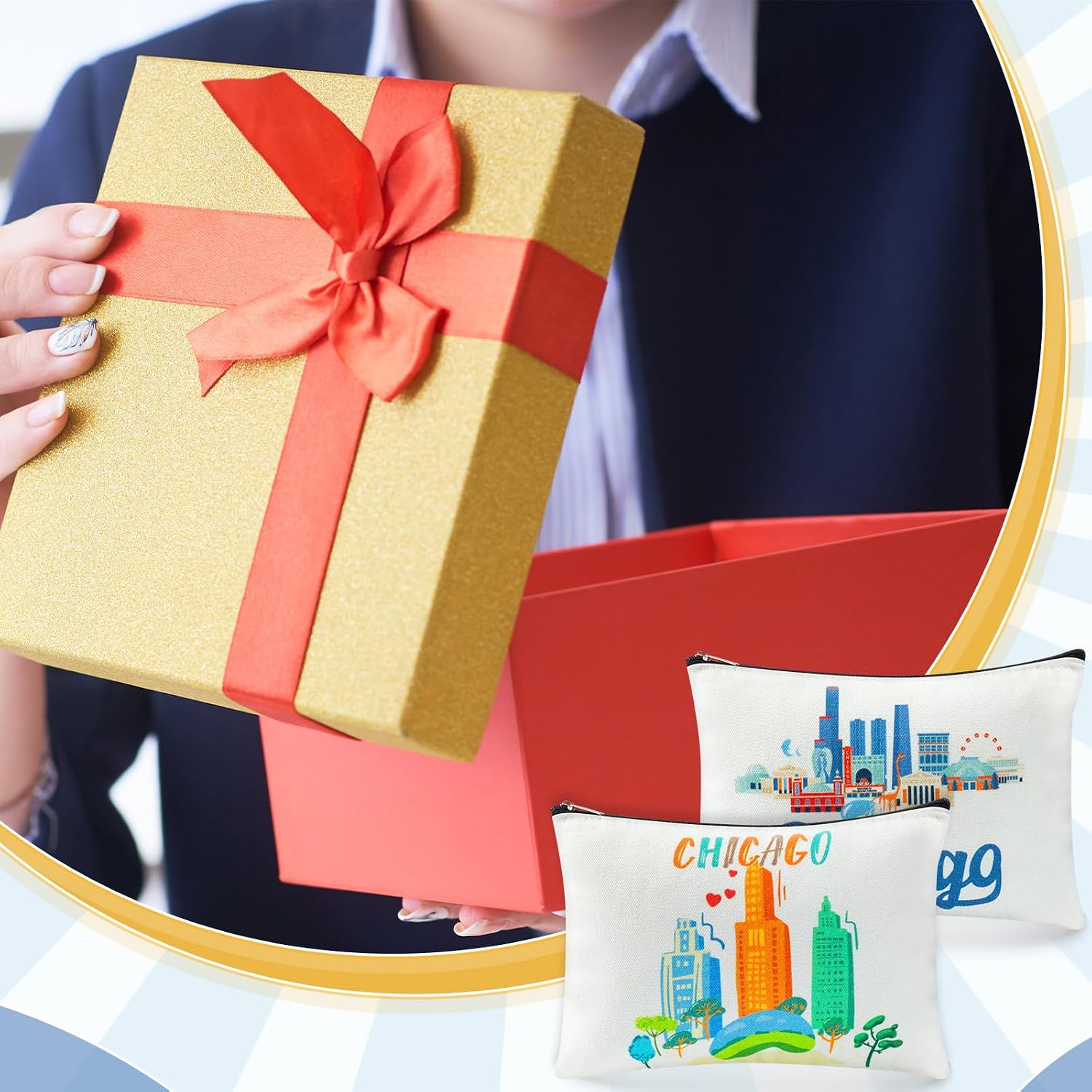 Reginary 12 Pcs Chicago Souvenirs Makeup Bag Travel Gift Cosmetic Bag Trip Favors Chicago City Themed Gifts for Traveller Birthday Christmas Bachelorette Party Favors