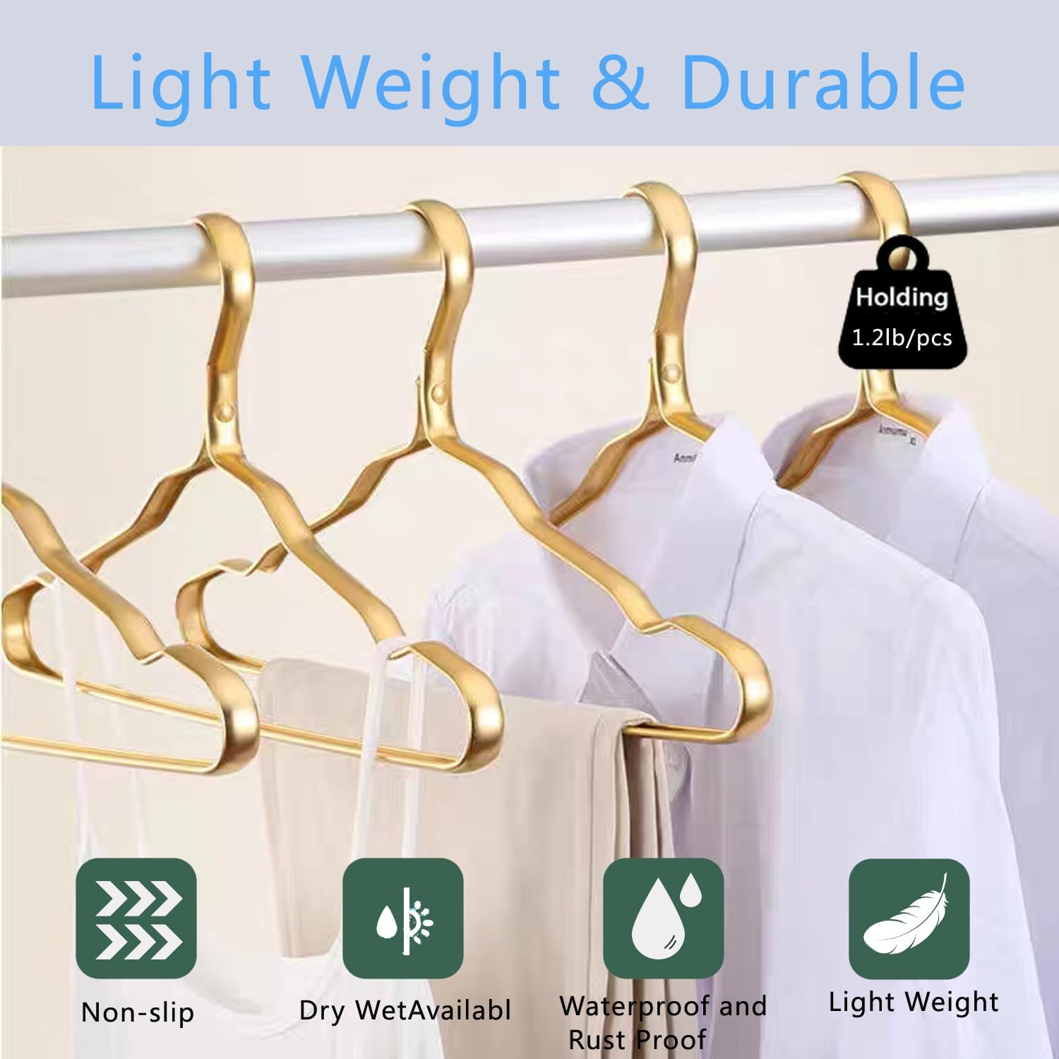 WEYANG Clothes Hangers Metal 20 Pack,Smooth Surface Shirt Dress Hanger,Durable Heavy Duty Coat Hangers,Gold Aluminum Suit Hangers,16.5” Standard Hangers for Jacket Trouser Pant Slack, JinSe-YJ-20